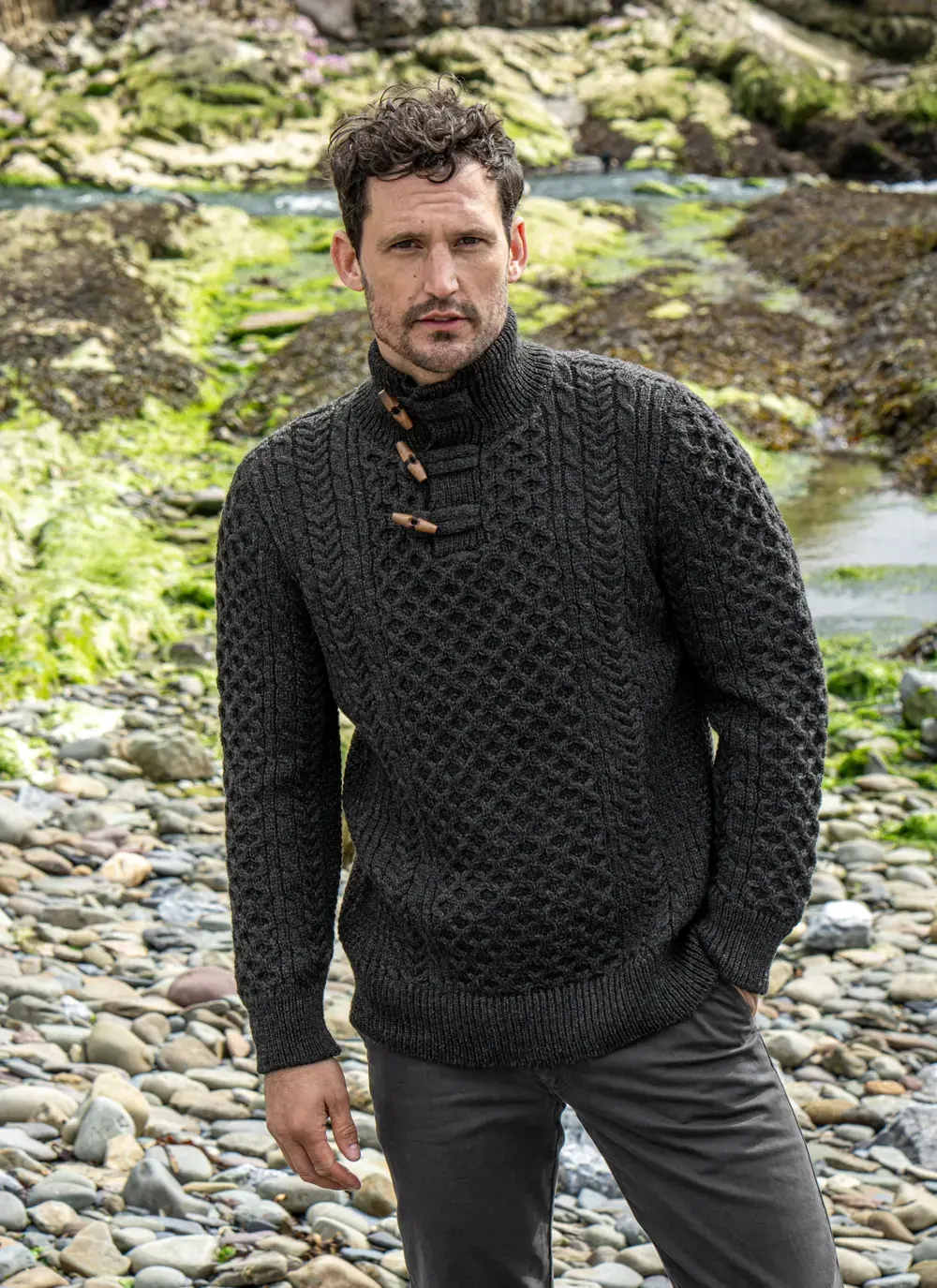 Cormac Toggle Neck Aran Sweater