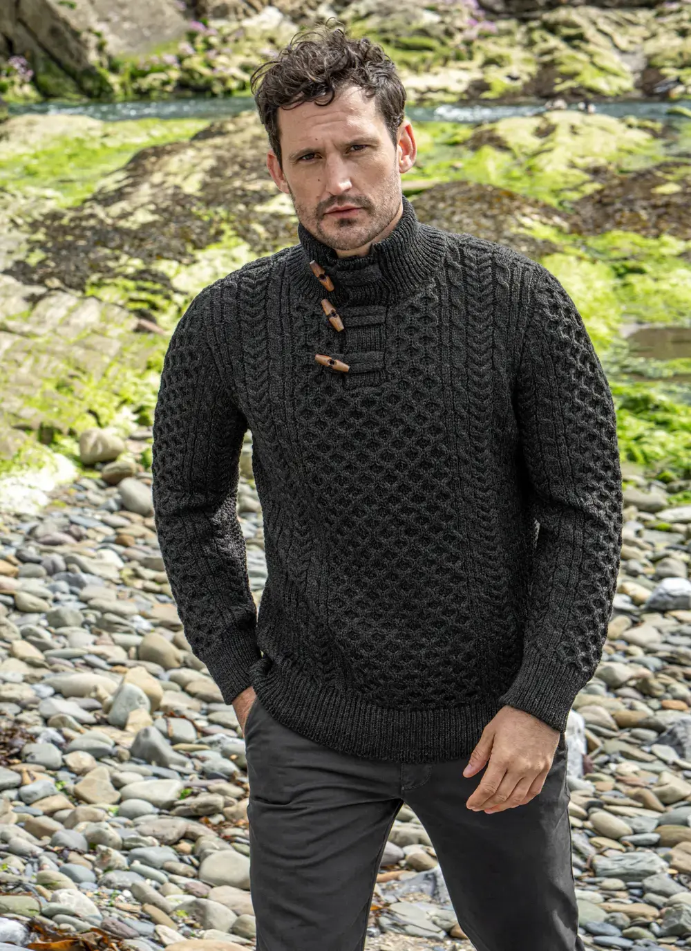 Cormac Toggle Neck Aran Sweater