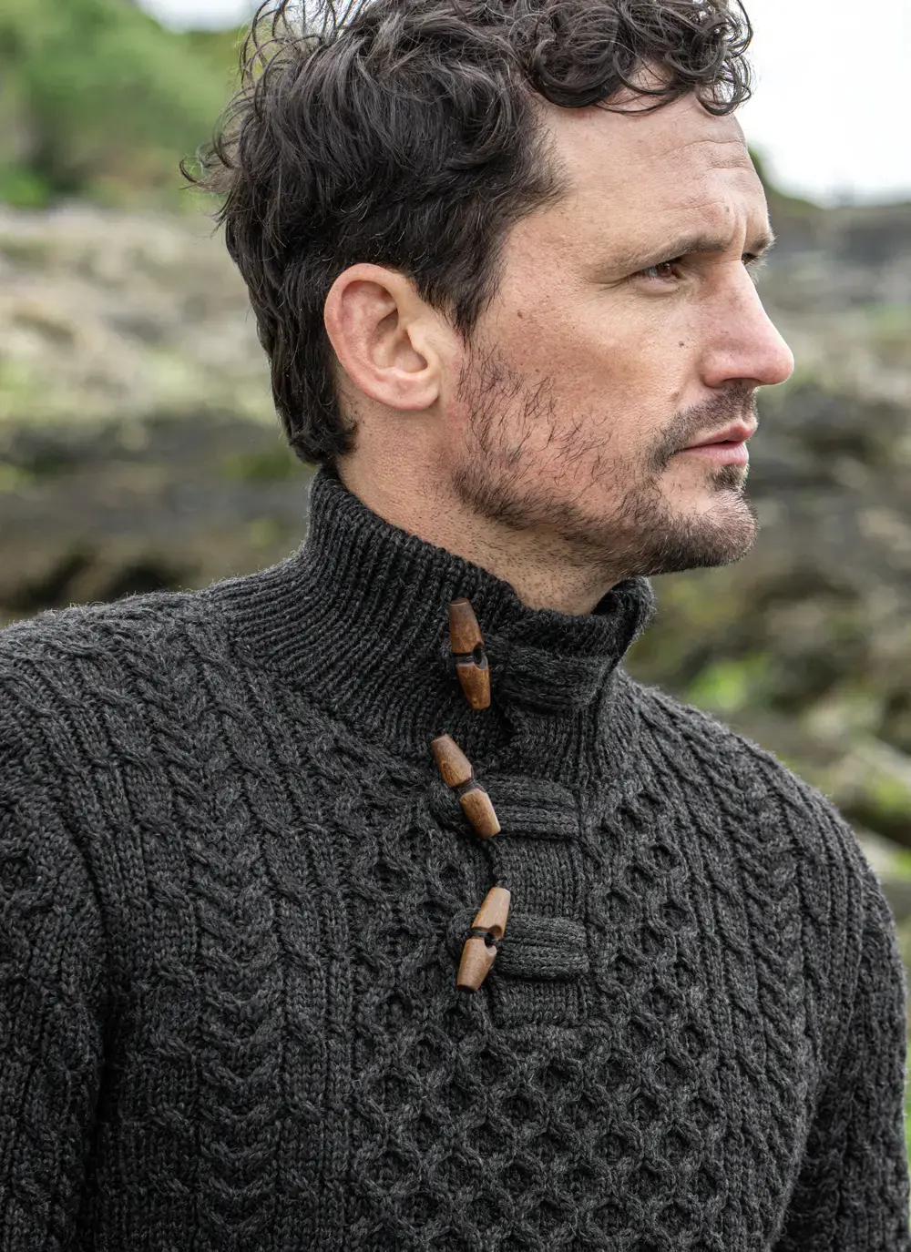Cormac Toggle Neck Aran Sweater