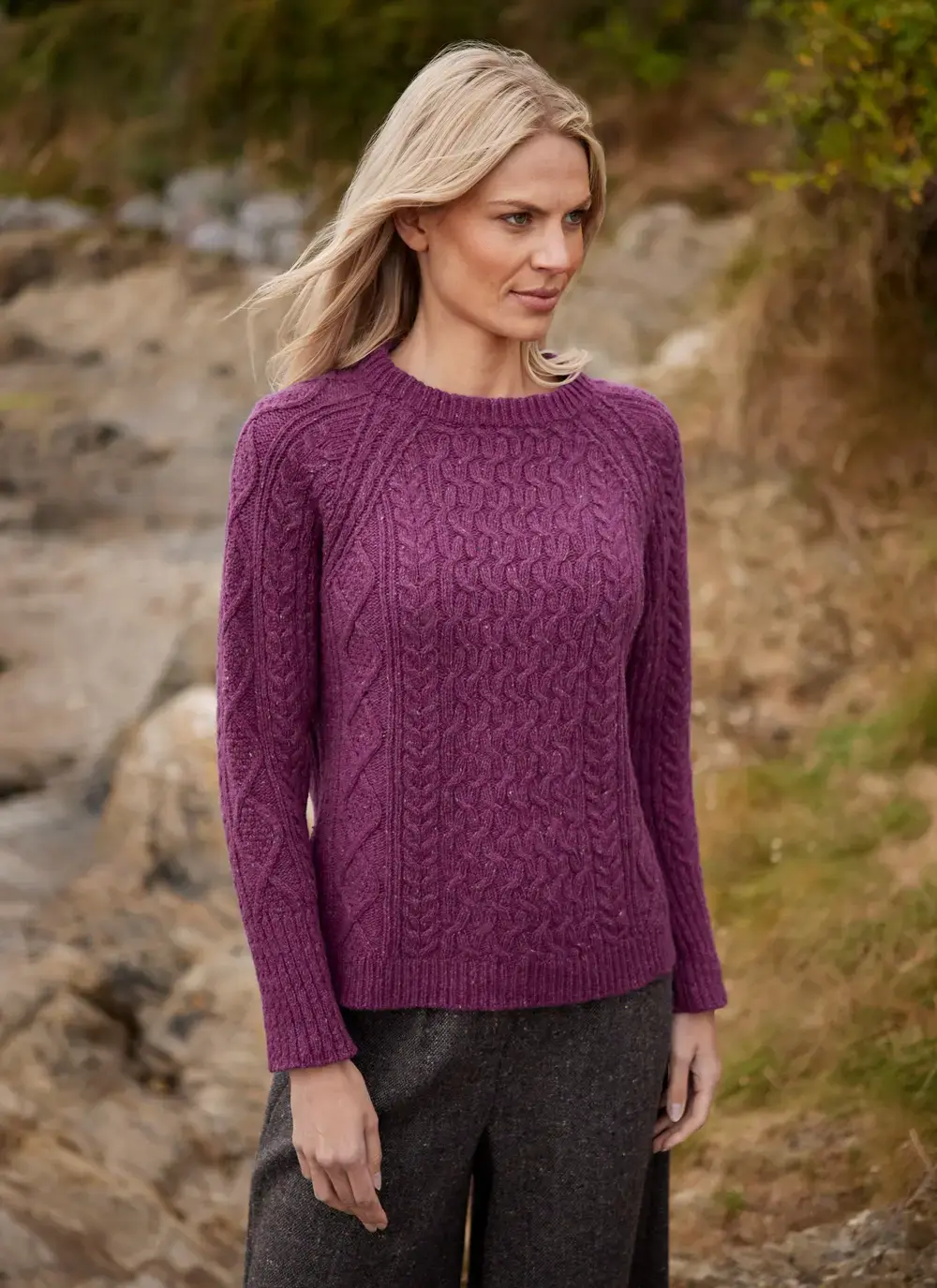 Niamh Wool Cashmere Cable Crew Neck Sweater 