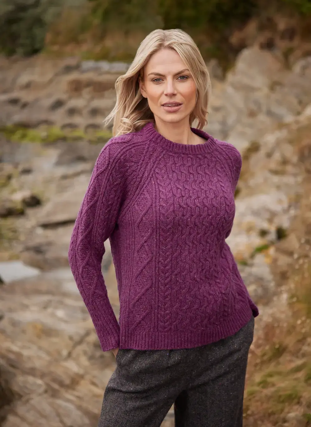 Niamh Wool Cashmere Cable Crew Neck Sweater 