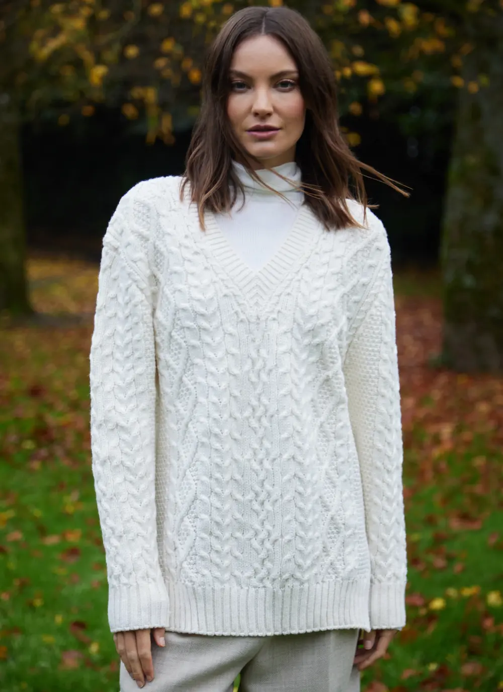 Cliona Cable V-Neck Aran Sweater
