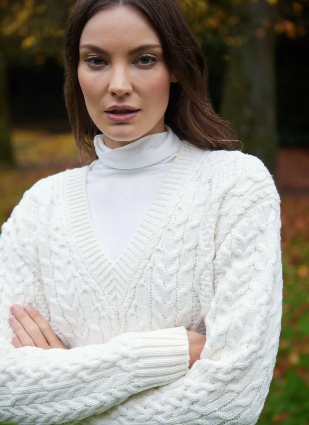 Cliona Cable V-Neck Aran Sweater