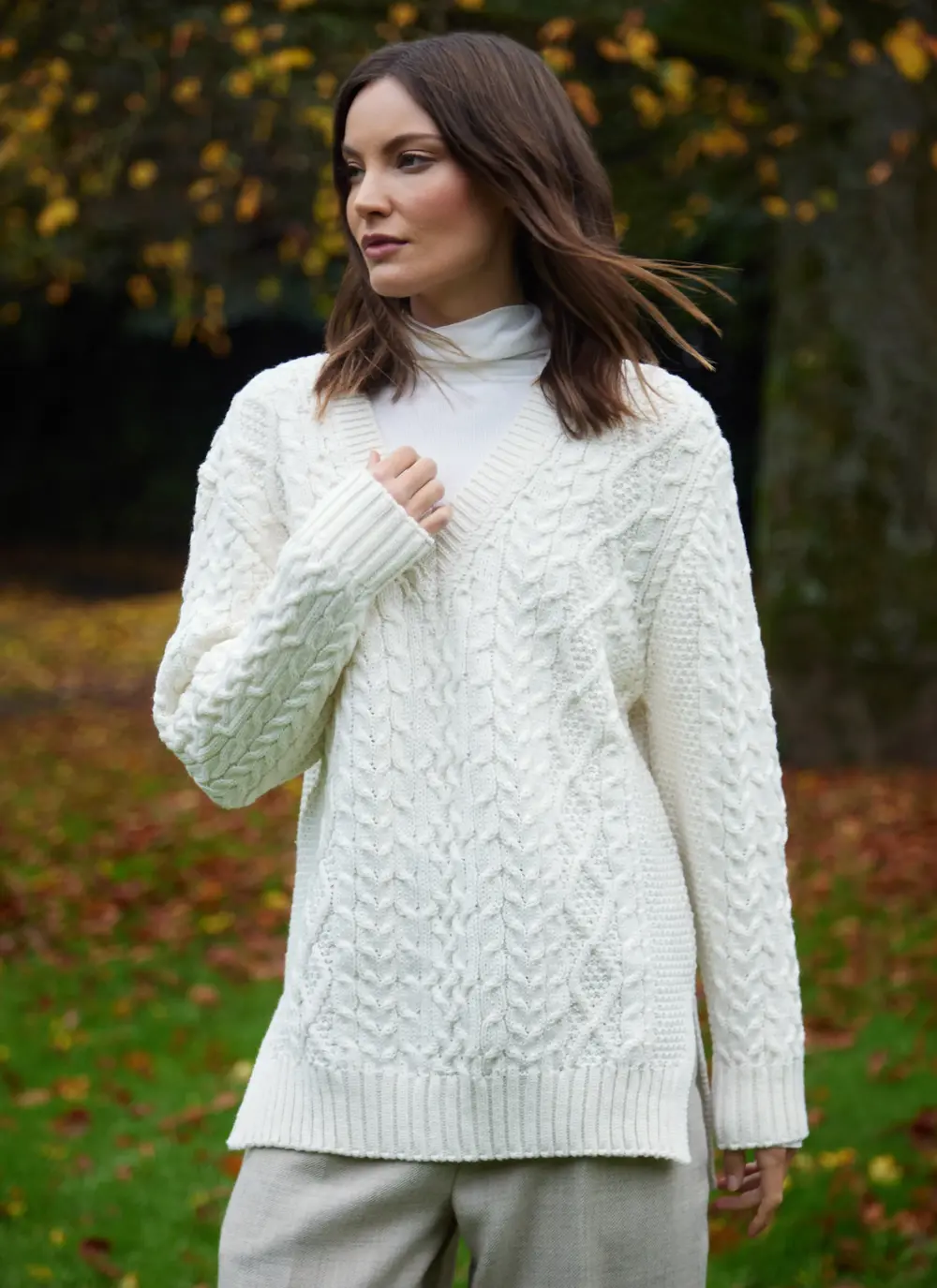 Cliona Cable V-Neck Aran Sweater