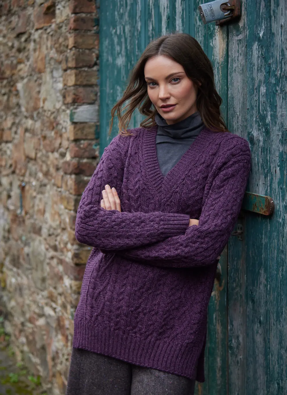 Cliona Cable V-Neck Aran Sweater