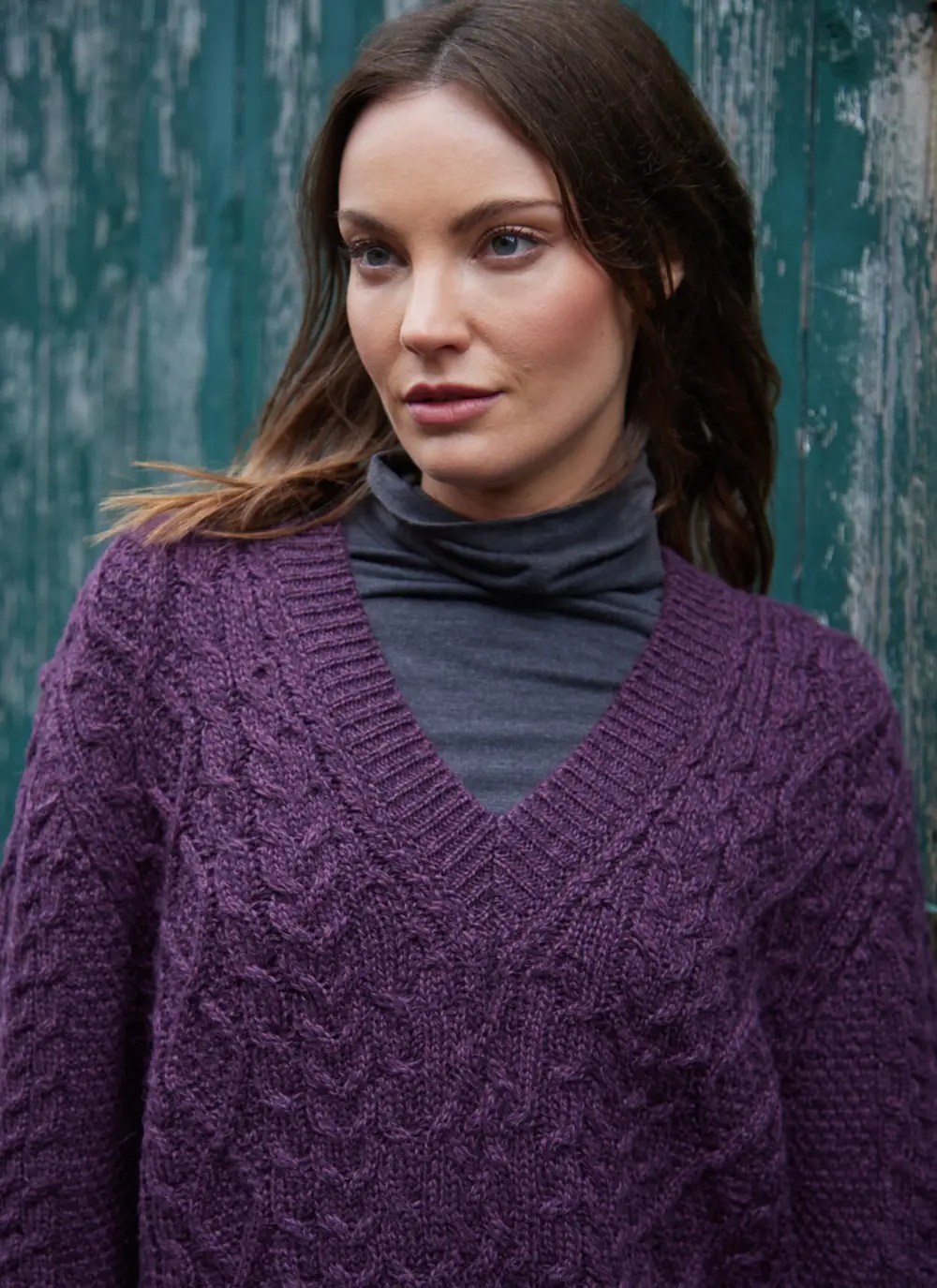 Cliona Cable V-Neck Aran Sweater