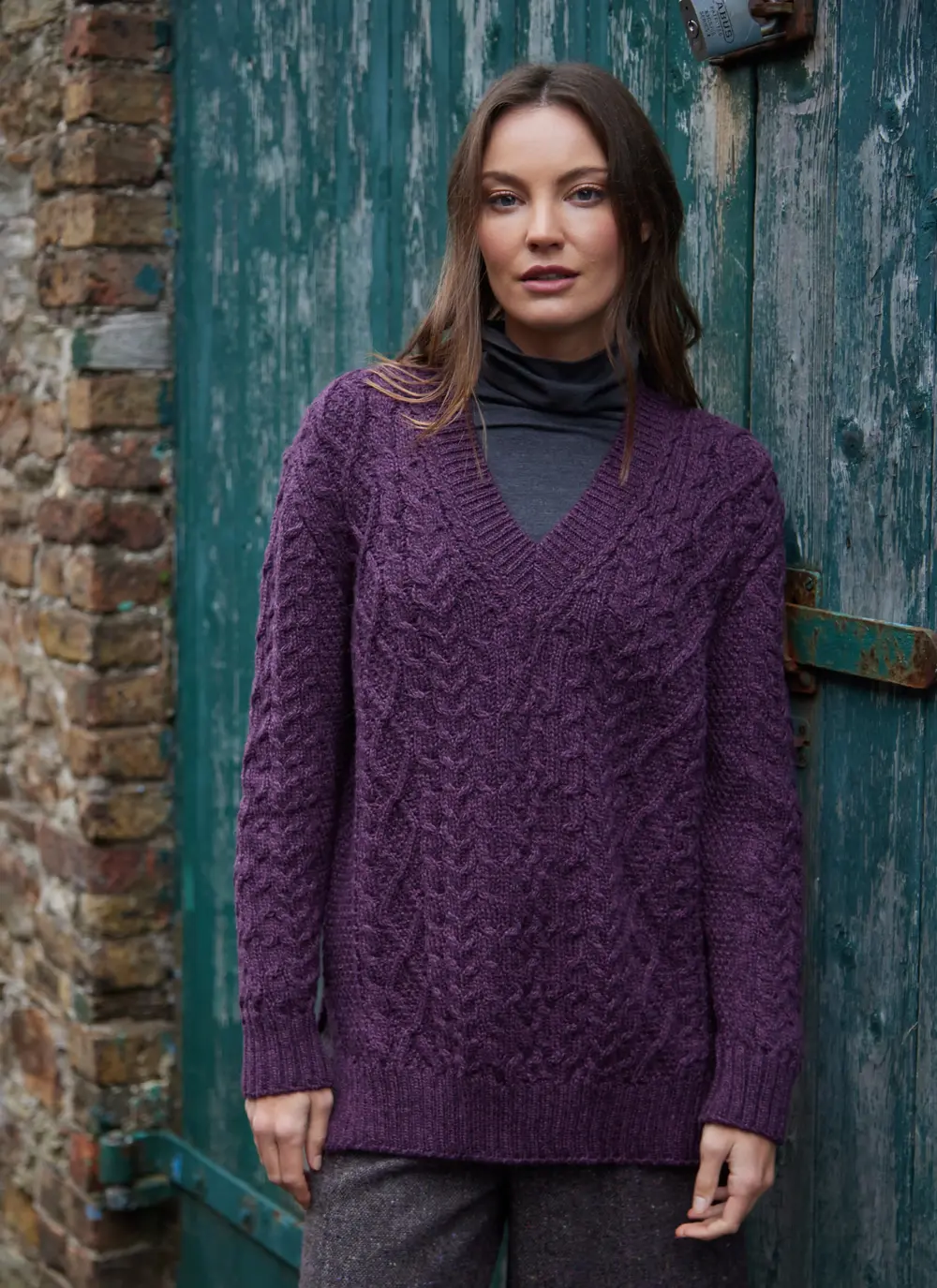Cliona Cable V-Neck Aran Sweater