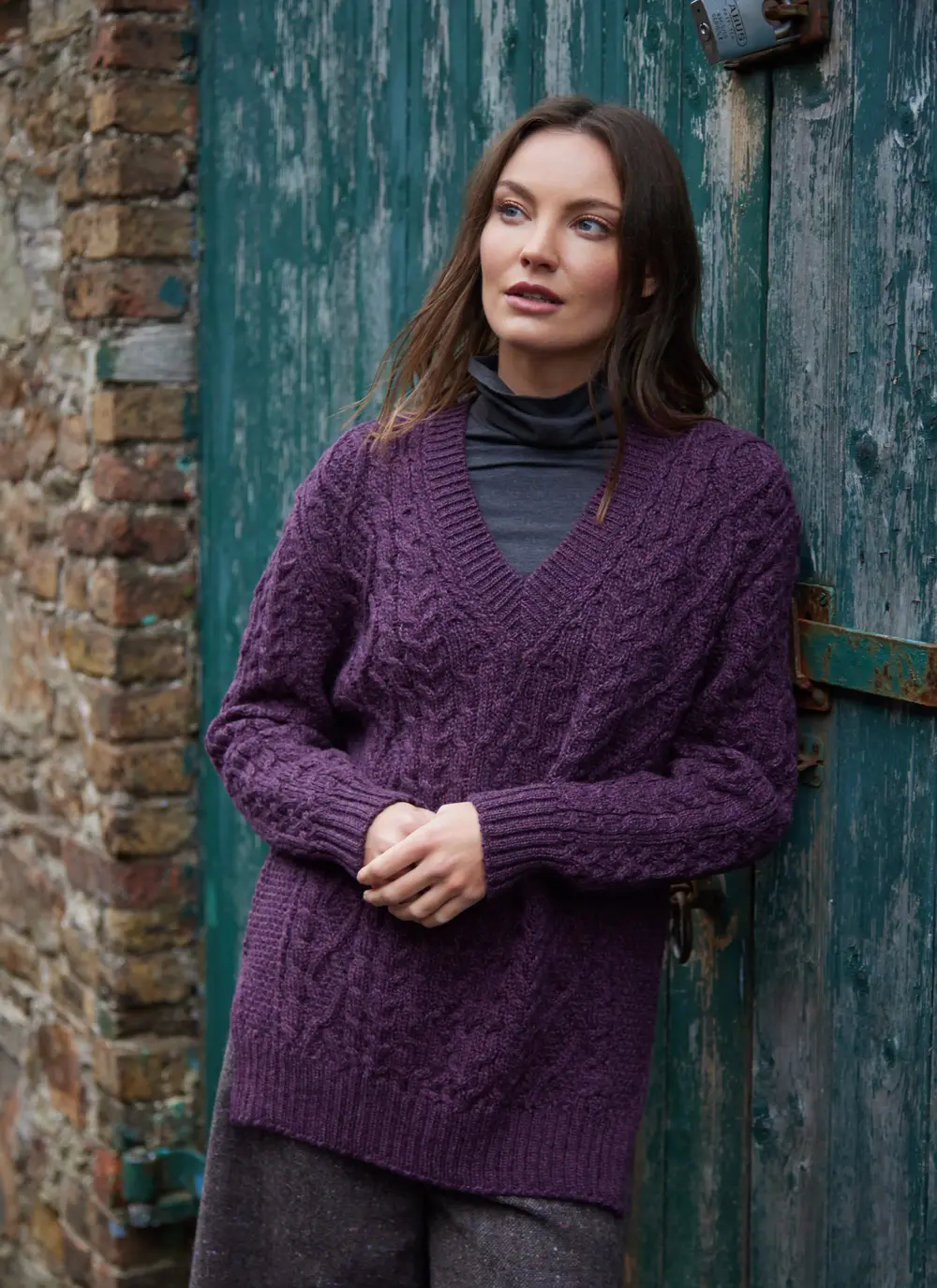 Cliona Cable V-Neck Aran Sweater