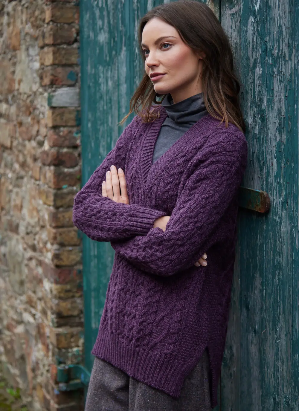 Cliona Cable V-Neck Aran Sweater