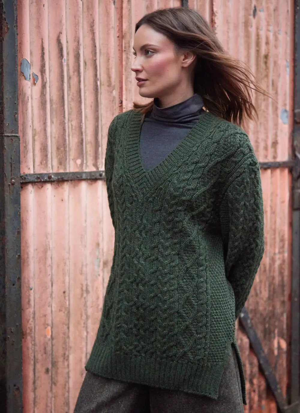 Cliona Cable V-Neck Aran Sweater
