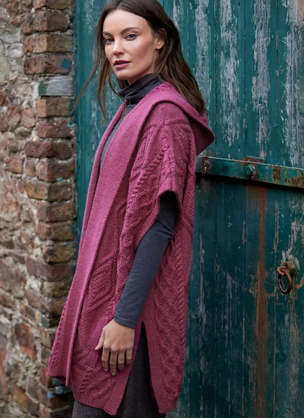 Caragh Hooded Aran Poncho