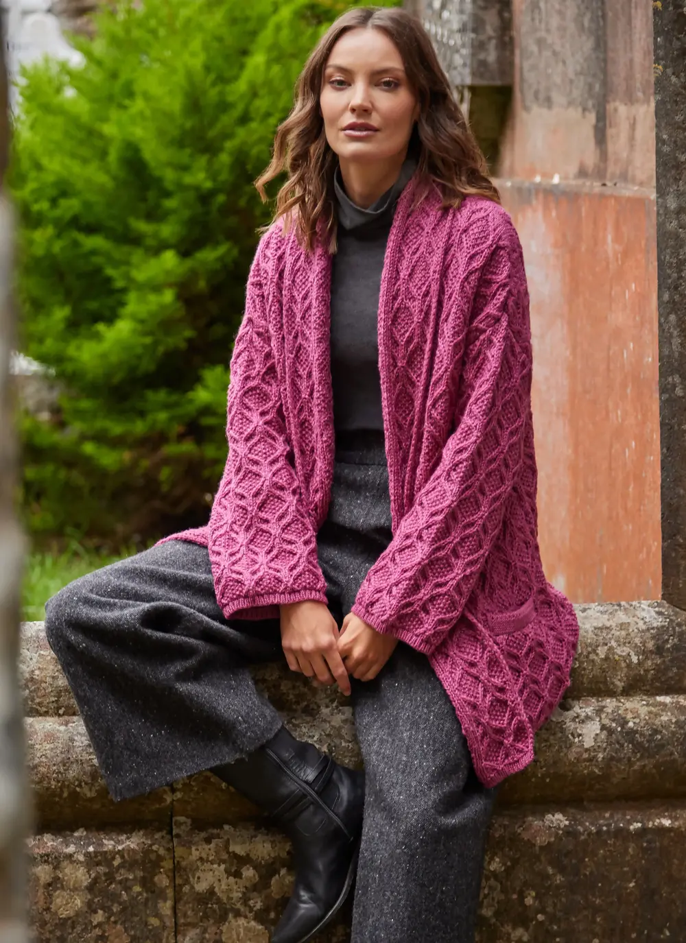 Molly Diamond Drape Aran Cardigan