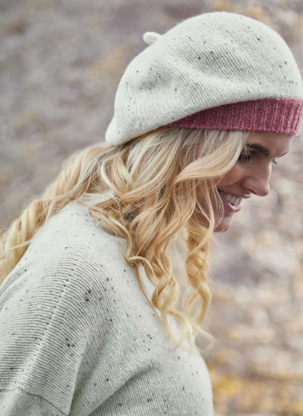 Wool Cashmere Beret with Contrast Rib