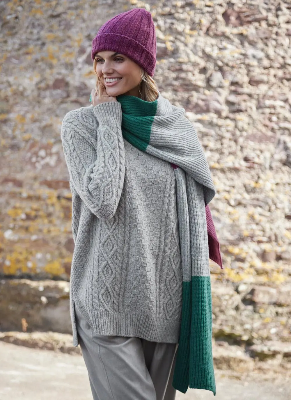 Wool Cashmere Three-Color Scarf