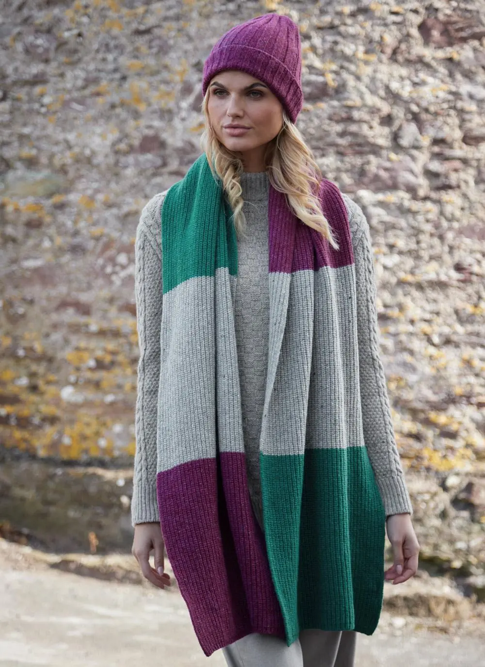 Wool Cashmere Three-Color Scarf