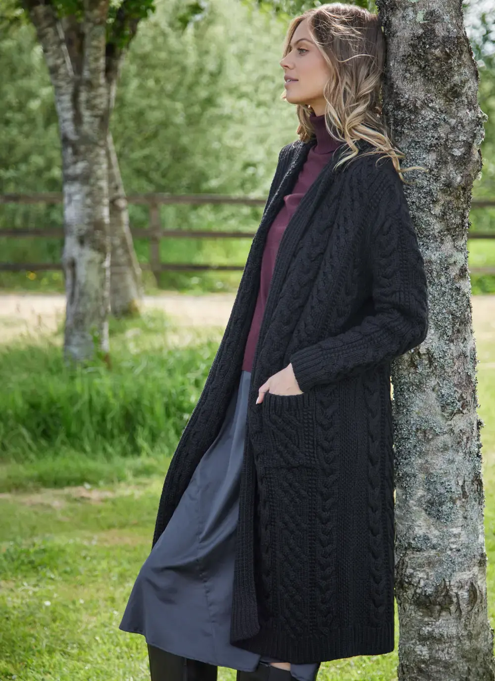 Aoife Long Hooded Coatigan in Black Exclusive to Blarney Woollen Mills