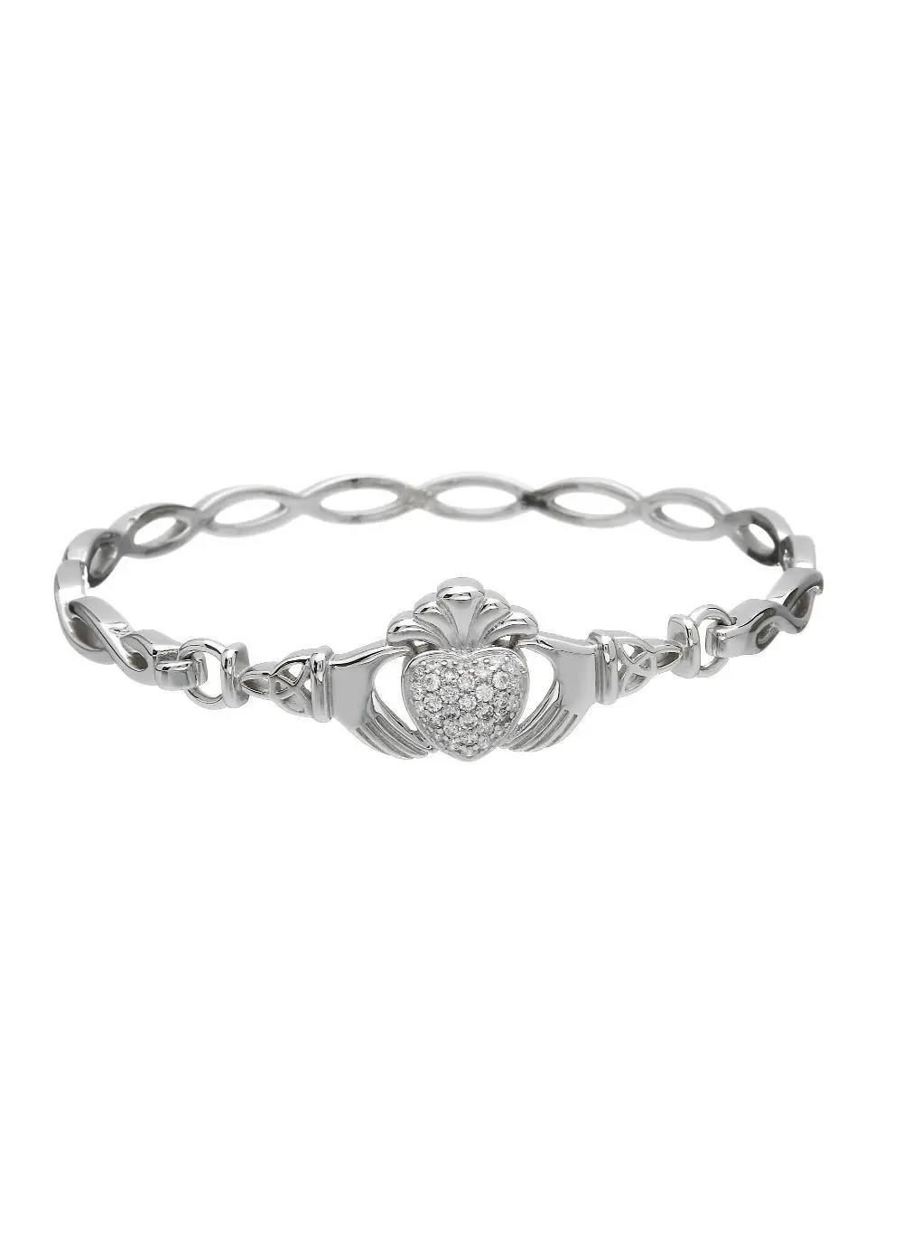 Sterling Silver Claddagh Pave Set Bangle