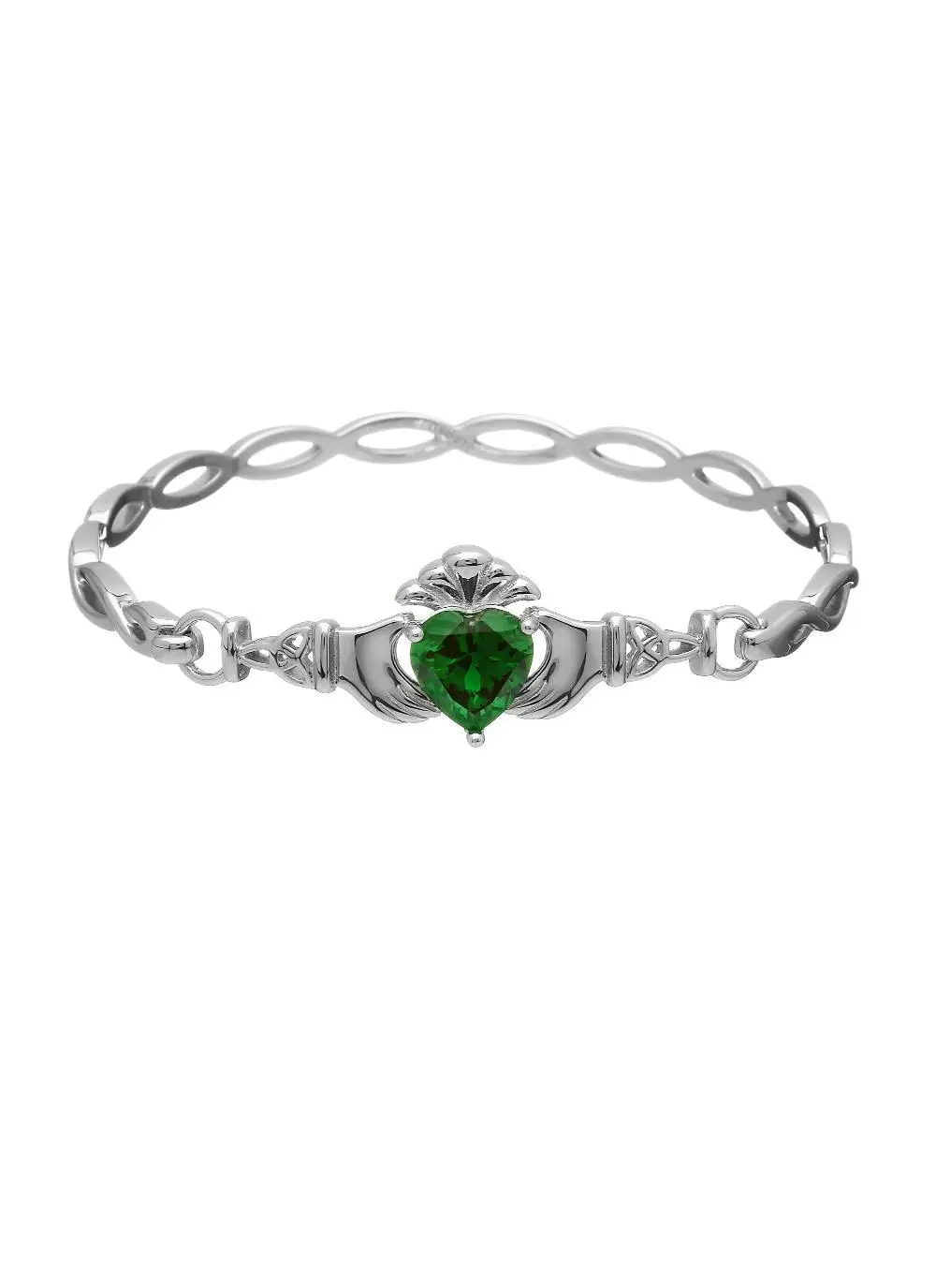 Sterling Silver Green Stone Claddagh Bangle