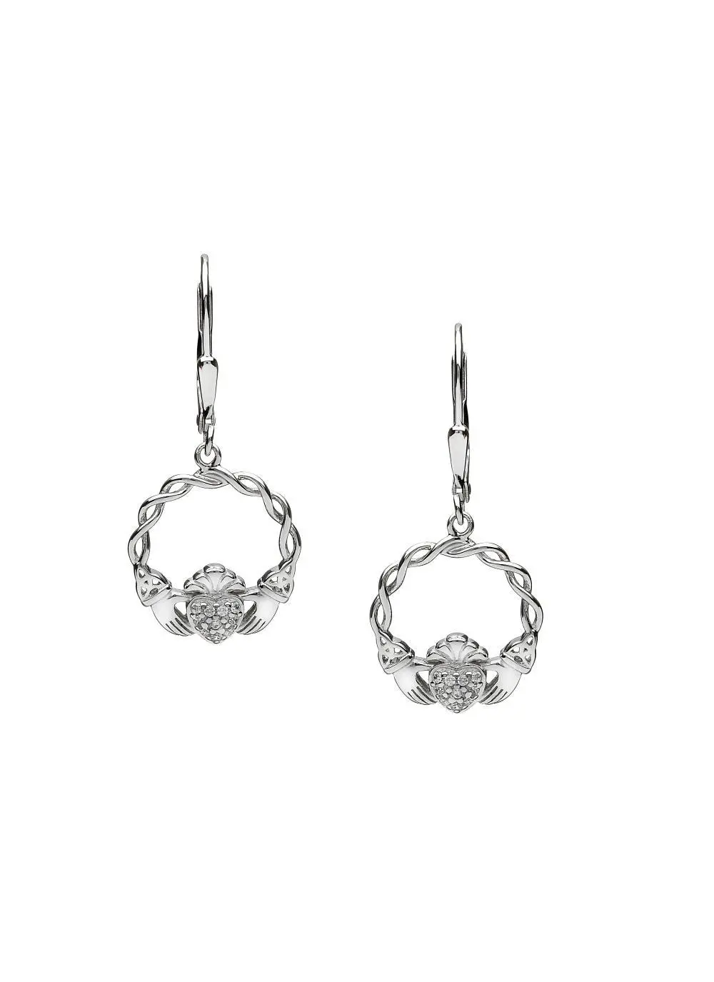 Sterling Silver Pave Set Claddagh Drop Earrings
