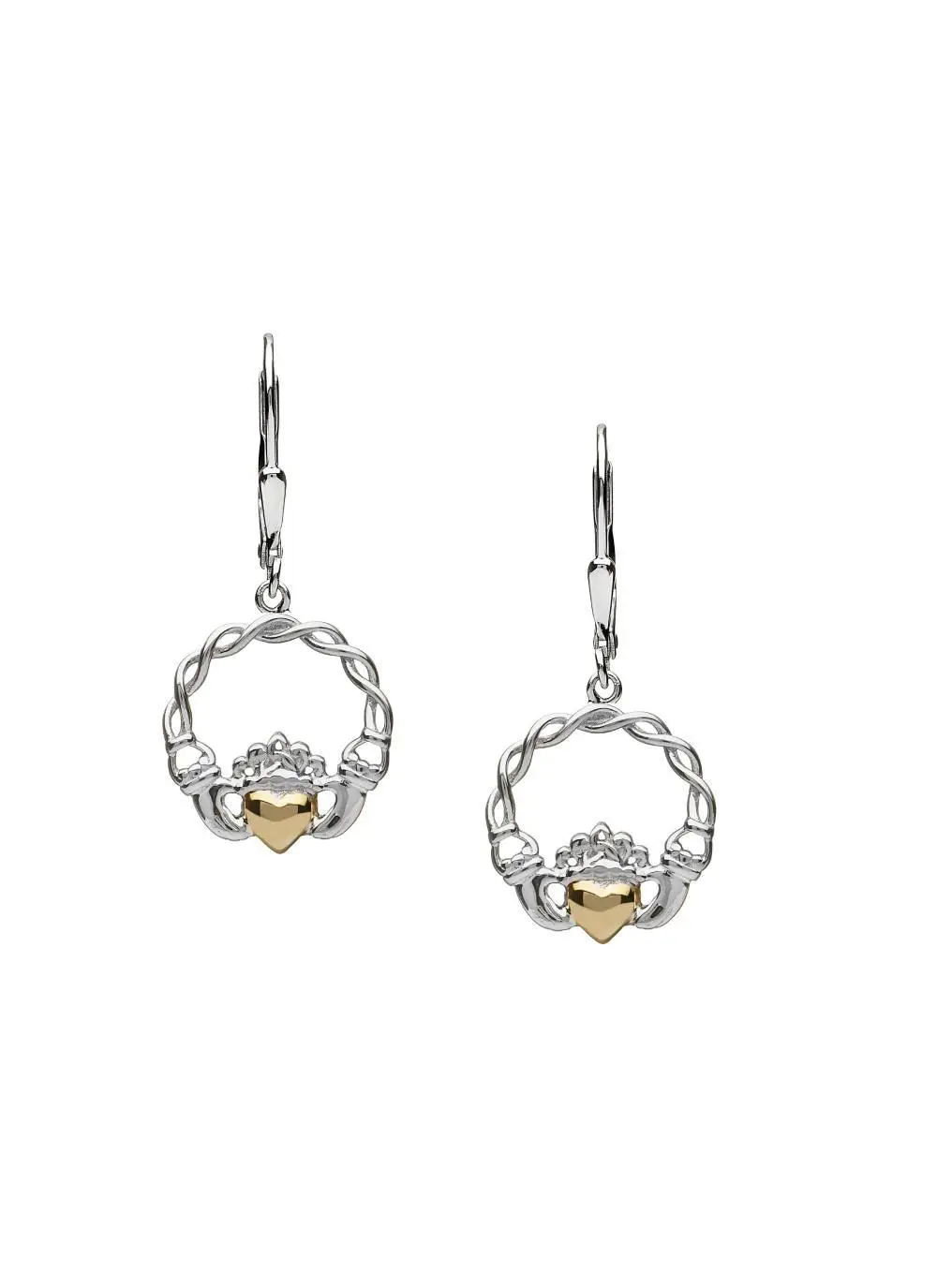 Sterling Silver & 10K Gold Claddagh Drop Earrings