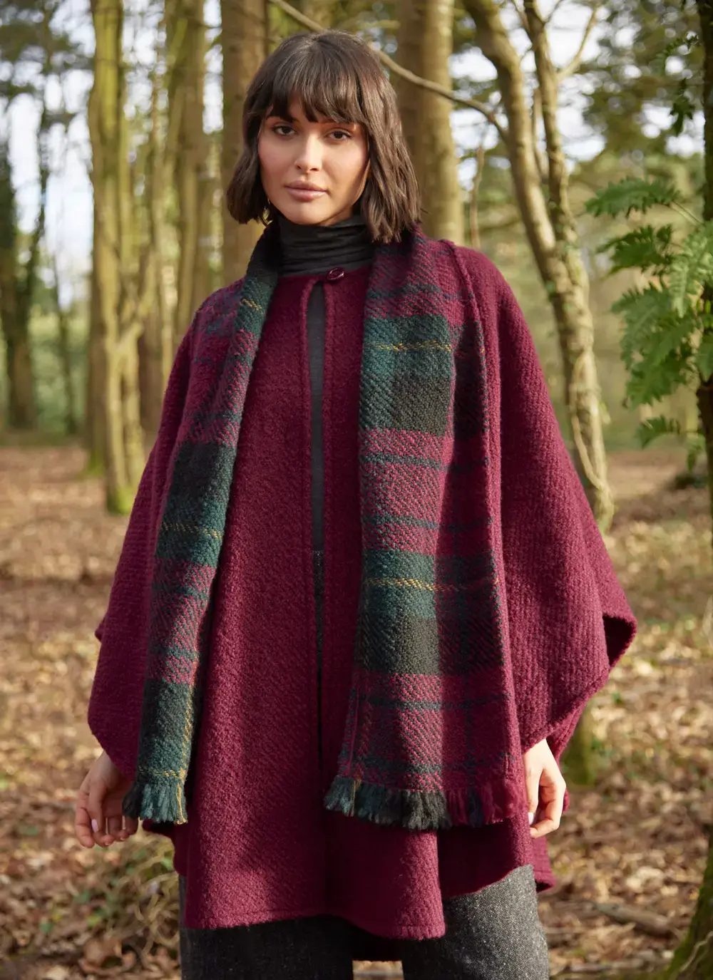 Ciara Wool Herringbone Cape with Scarf