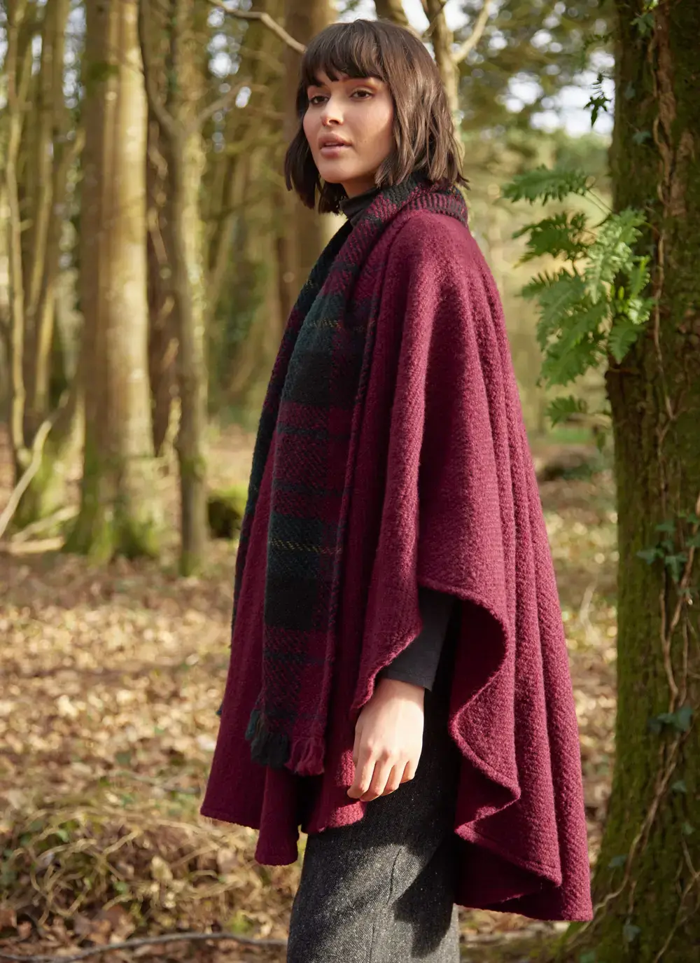 Ciara Wool Herringbone Cape with Scarf