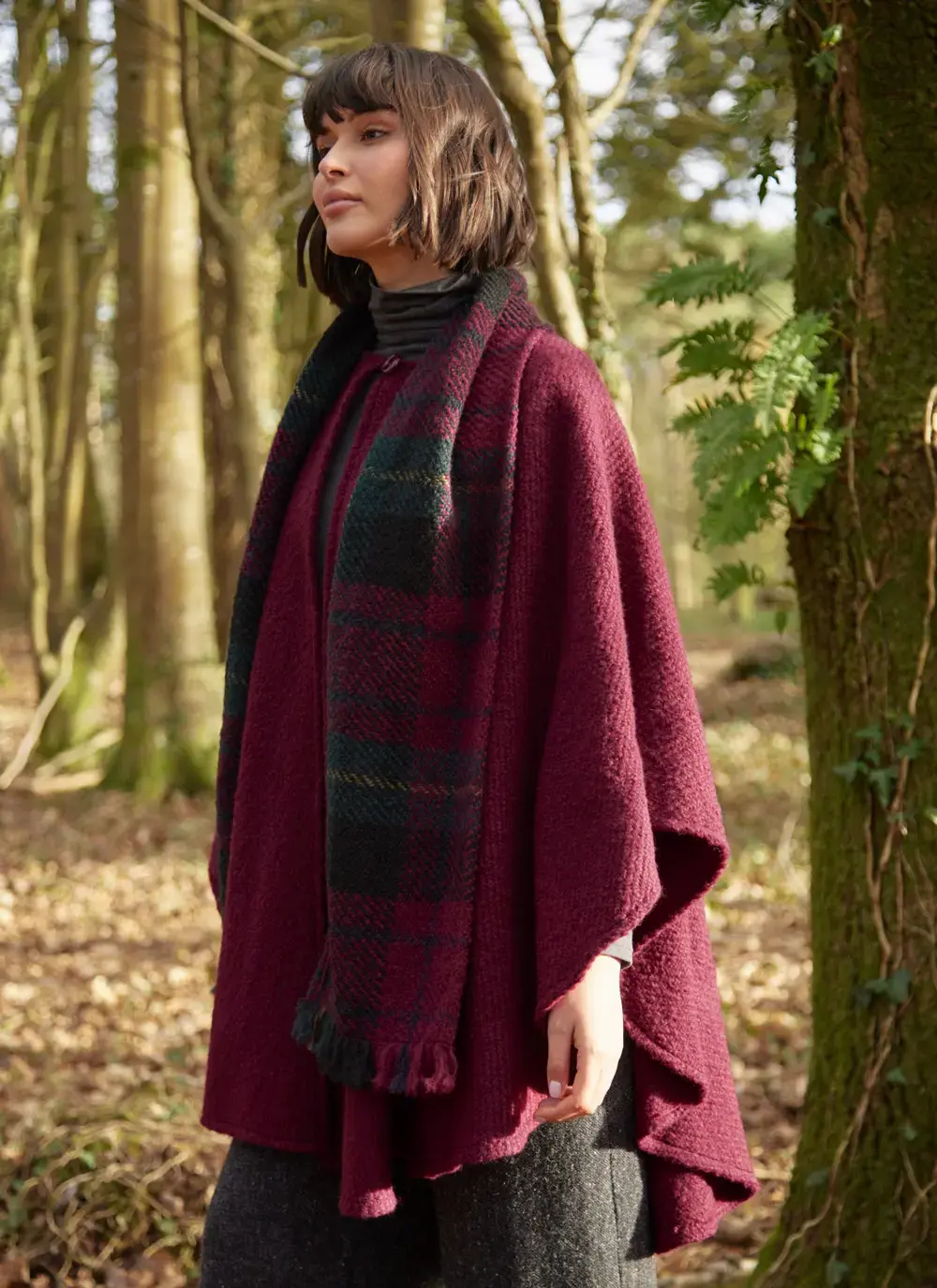 Ciara Wool Herringbone Cape with Scarf