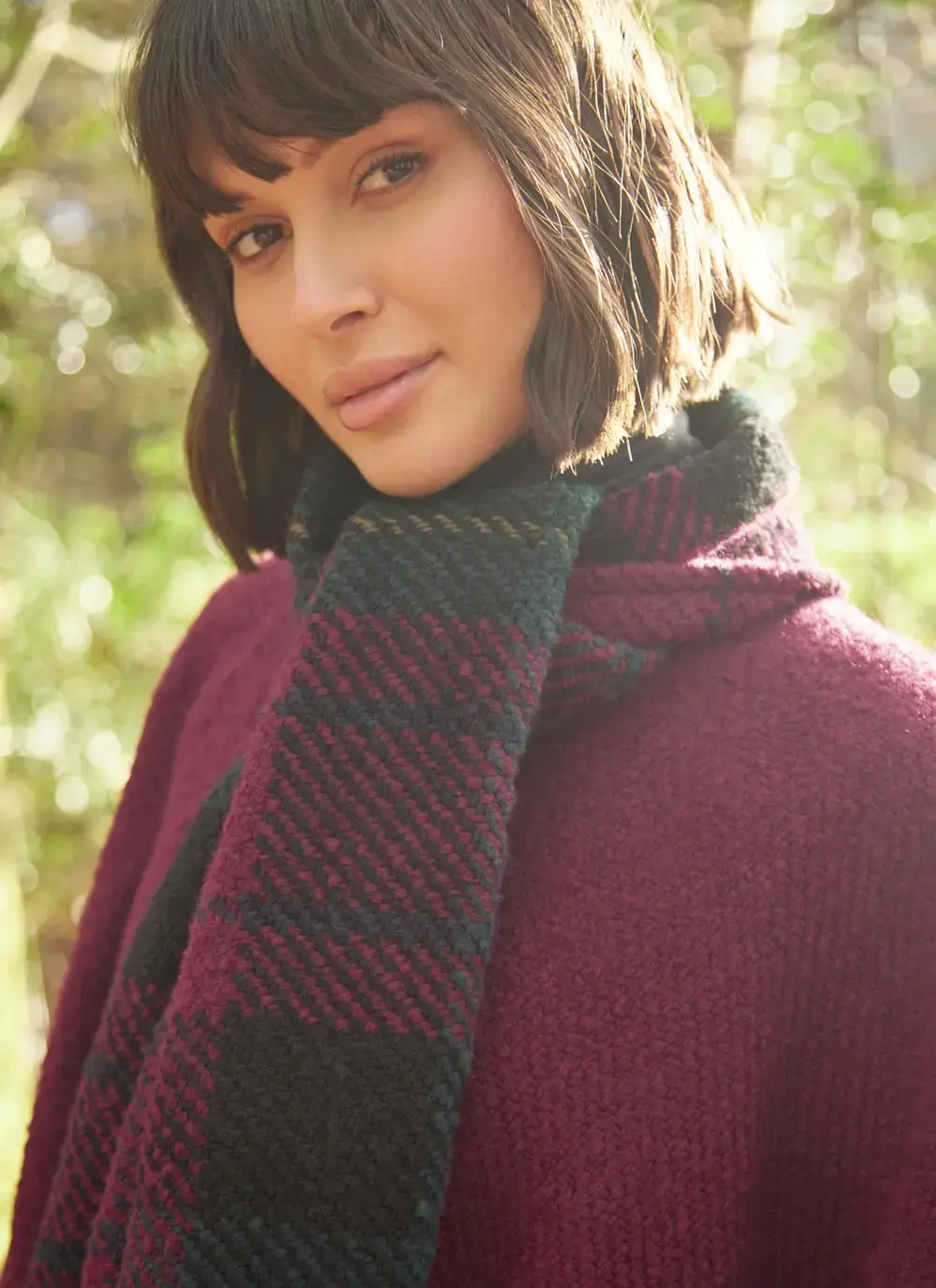 Ciara Wool Herringbone Cape with Scarf