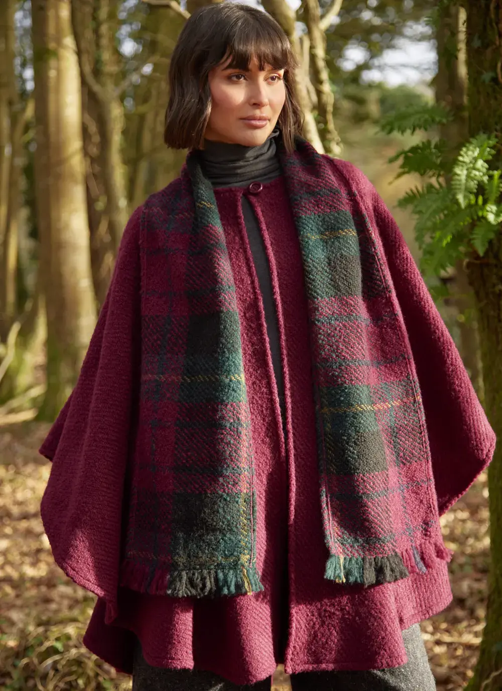 Ciara Wool Herringbone Cape with Scarf