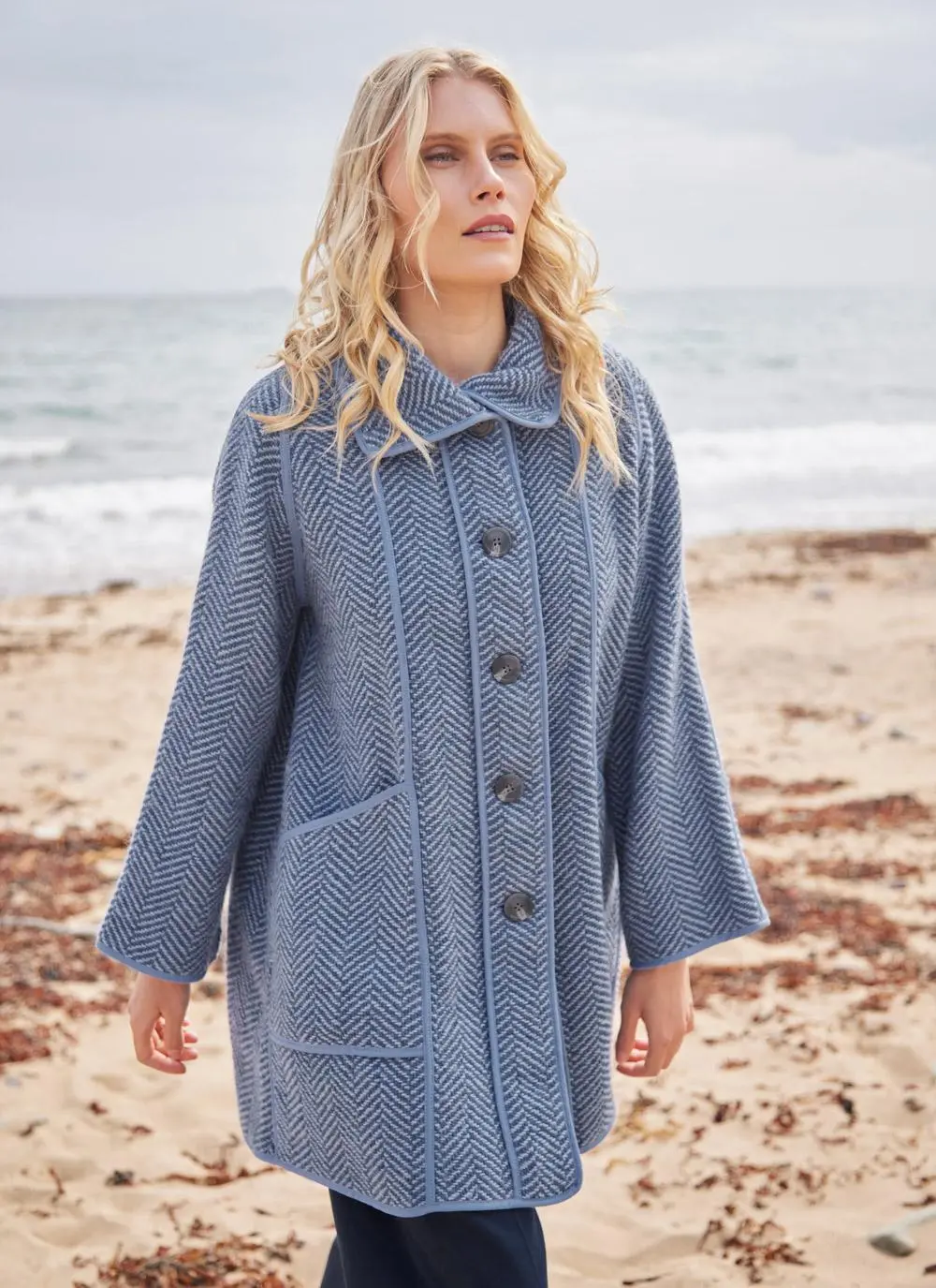 Maureen Herringbone Swing Wool Coat 