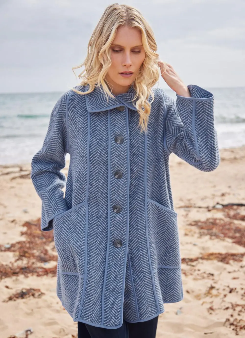 Maureen Herringbone Swing Wool Coat 