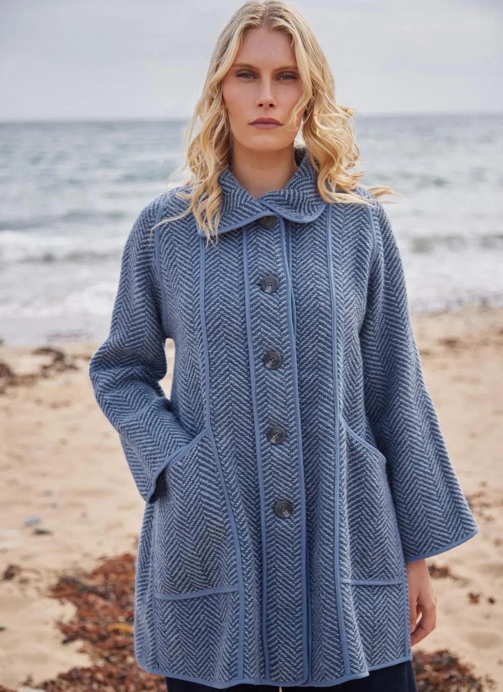 Maureen Herringbone Swing Wool Coat 
