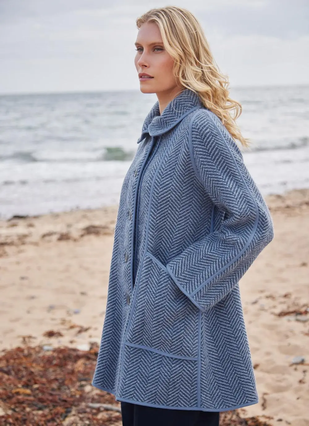 Maureen Herringbone Swing Wool Coat 