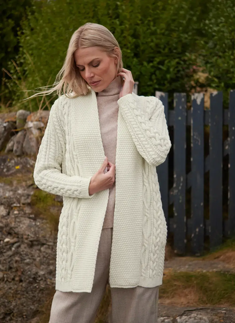 Ciara Aran edge-to-edge cardigan in Natural