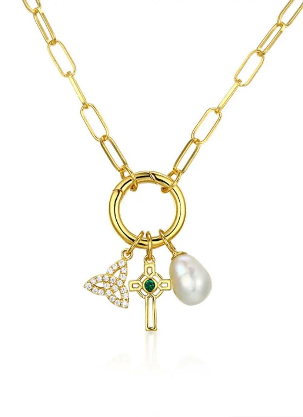 18ct Gold Plated Celtic Charm Pendant with Pearl 