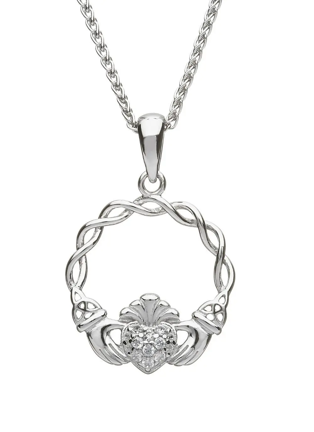 Sterling Silver Pave Set Claddagh Pendant