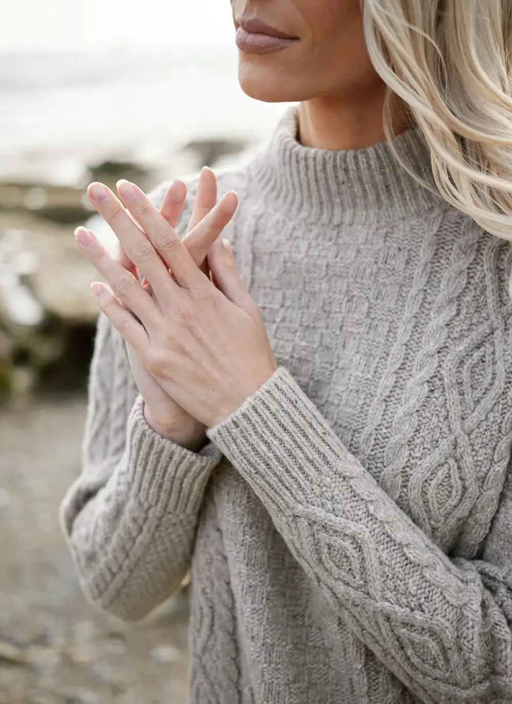 Grainne Wool Cashmere Turtle Neck Aran Sweater