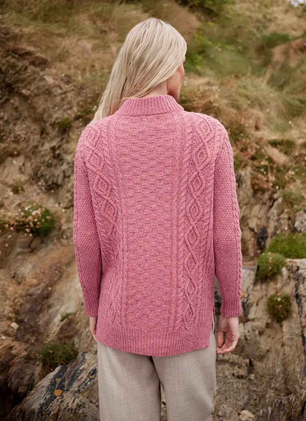 Grainne Wool Cashmere Turtle Neck Aran Sweater