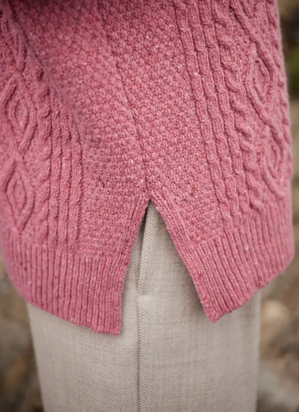 Grainne Wool Cashmere Turtle Neck Aran Sweater