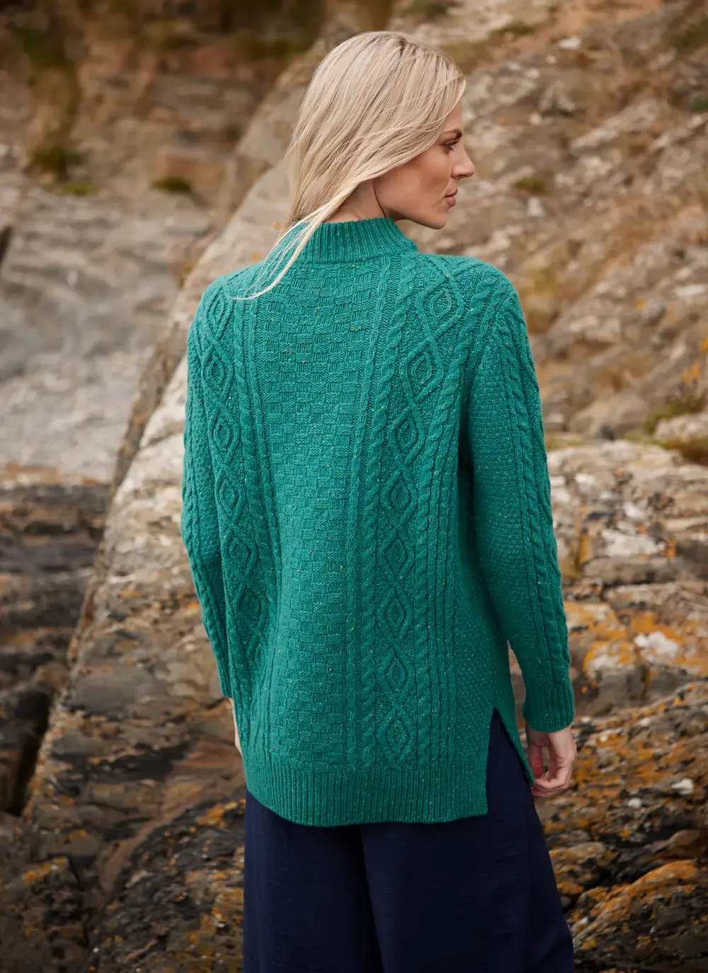 Grainne Wool Cashmere Turtle Neck Aran Sweater