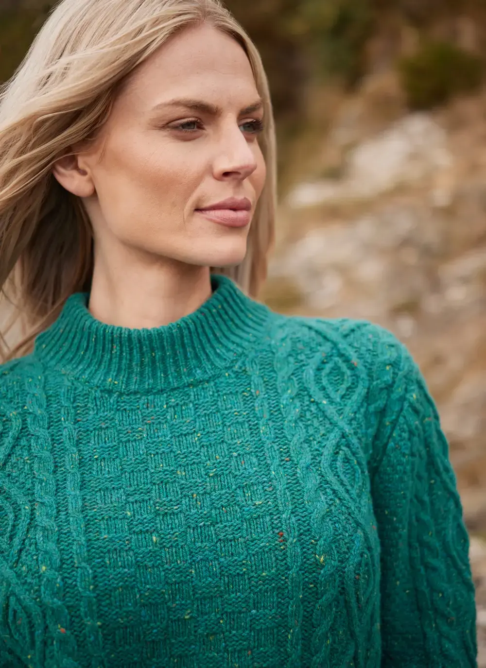 Grainne Wool Cashmere Turtle Neck Aran Sweater