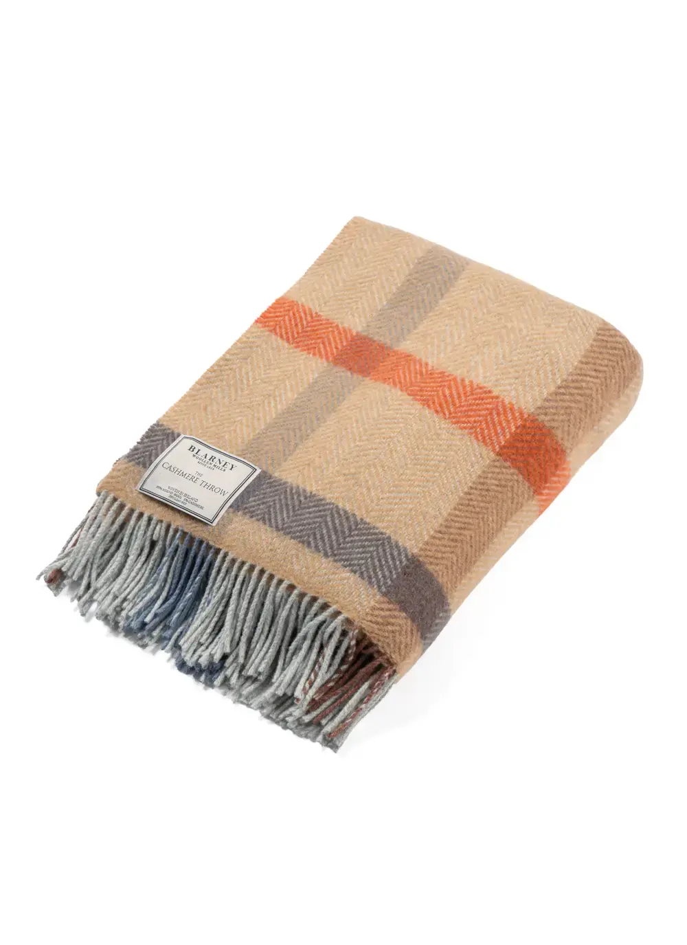 Beige Multi Check Wool Cashmere Throw