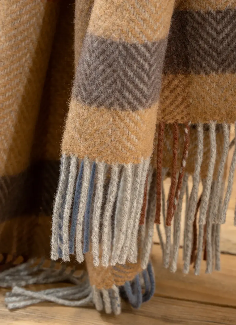 Beige Multi Check Wool Cashmere Throw