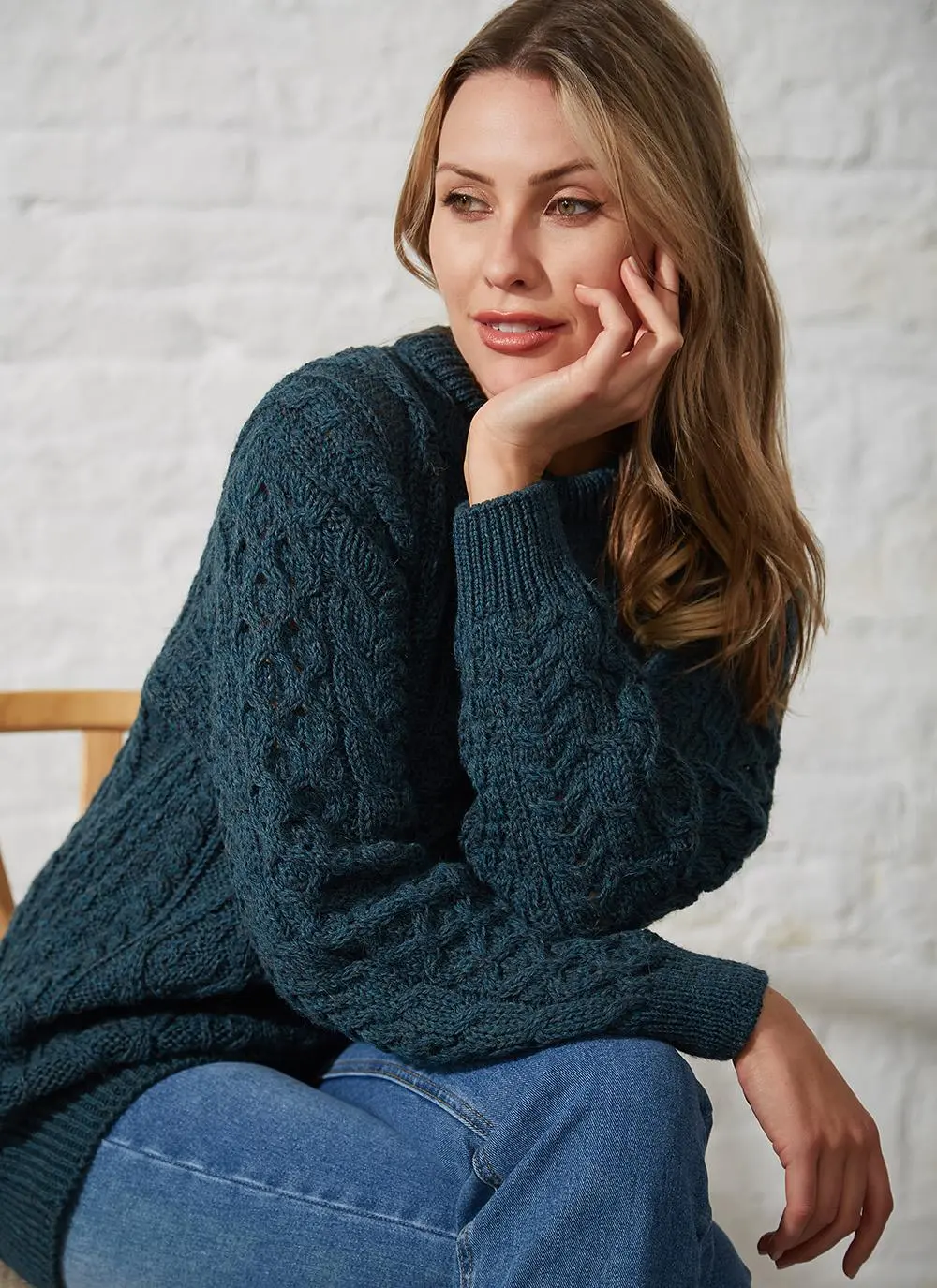 Beth Crew Neck Aran Sweater