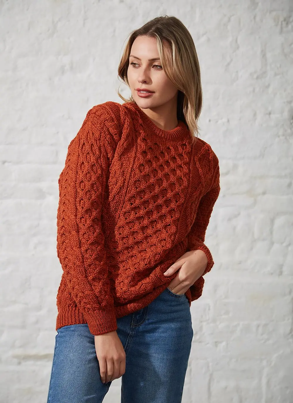 Beth Crew Neck Aran Sweater
