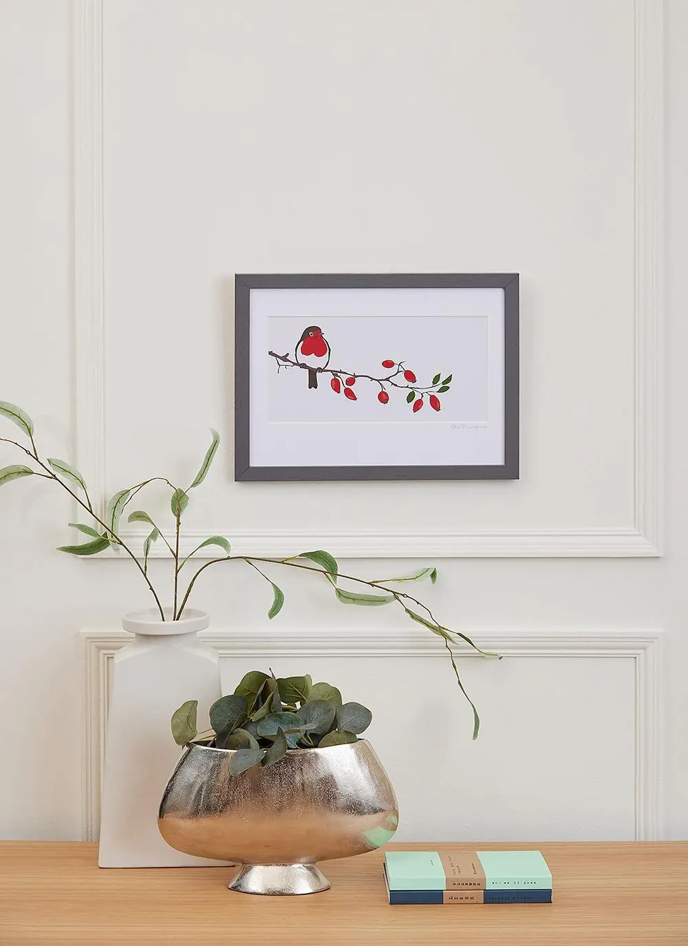 Robin & Rose Hip Framed Print