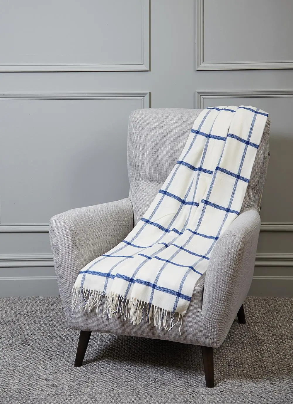 Blarney Blue Windowpane Lambswool Throw
