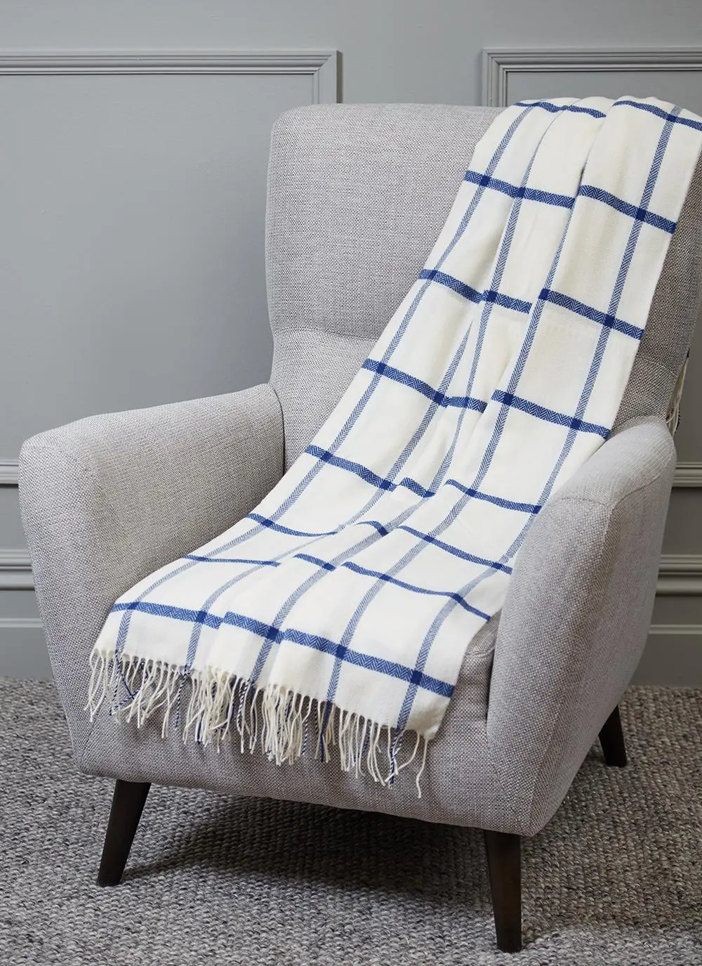 Blarney Blue Windowpane Lambswool Throw