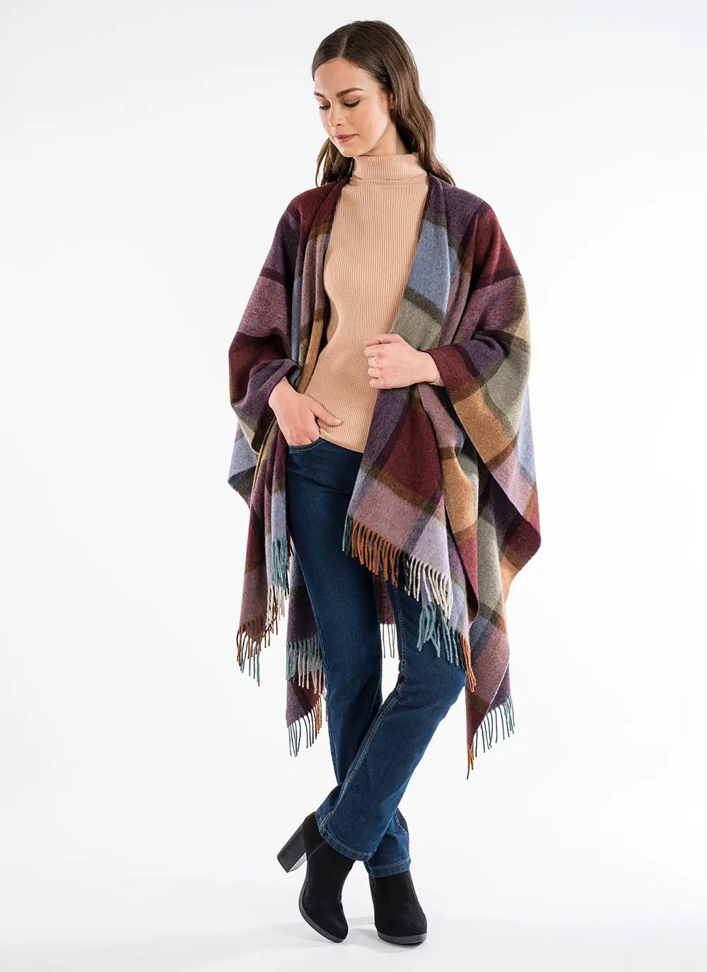 Blarney Heritage Pateley Damson Check Serape