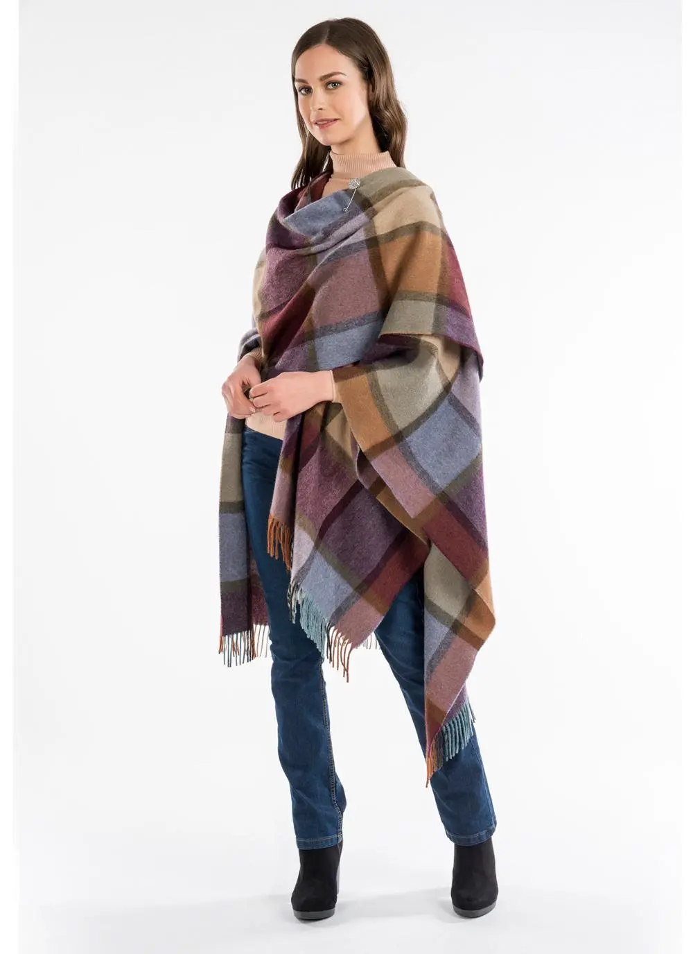 Blarney Heritage Pateley Damson Check Serape